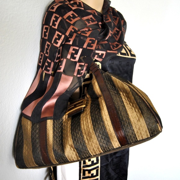 SOLD! Authentic FENDI FF Logo Pequin Bag Baguette Boston - Picture 7 of 7